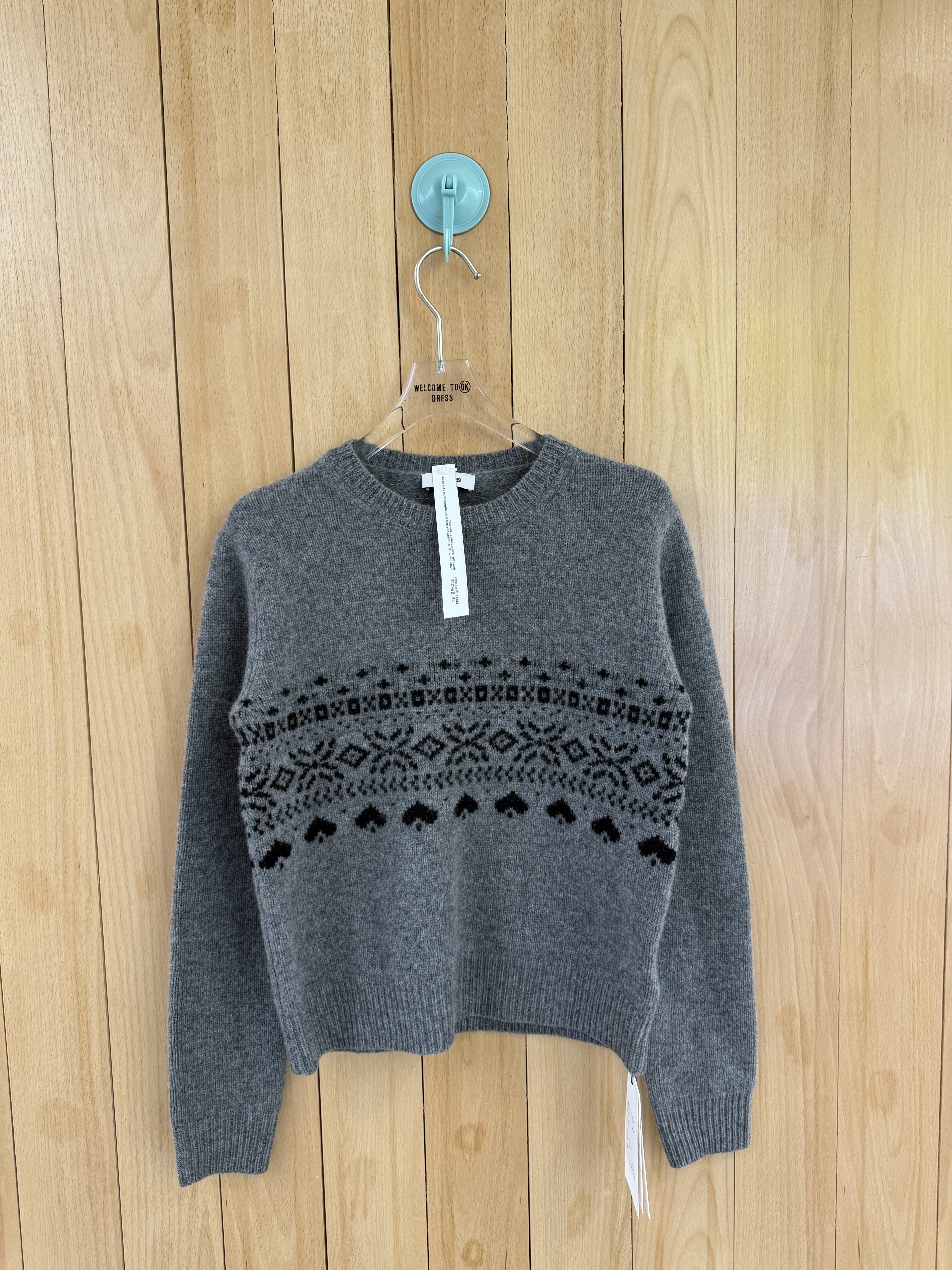 秋冬新款 小众设计mskin6抽象花纹黑桃A针织时髦毛衣 套头 灰色衫