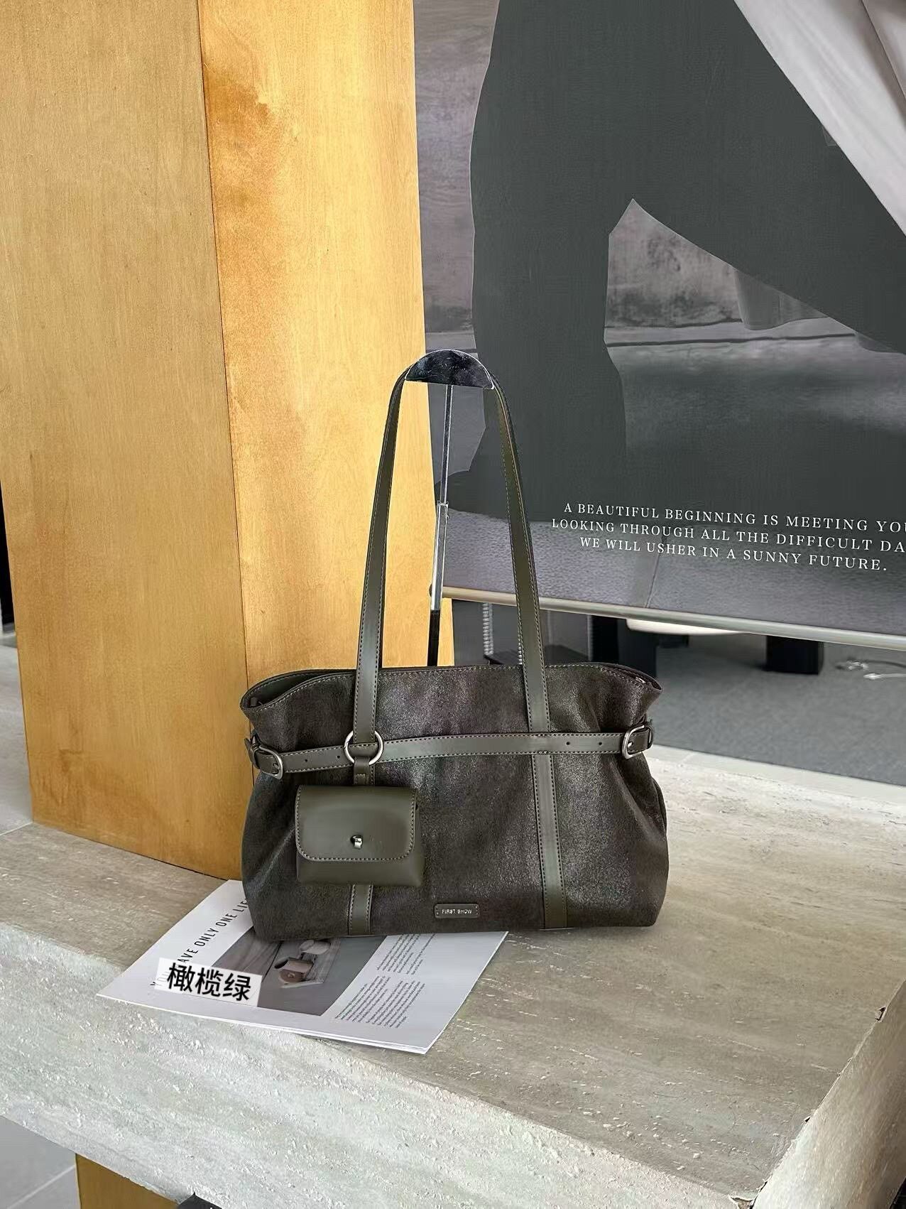 麂皮绒复古做旧大容量托特包女软皮通勤单肩包美拉德风休闲大包26