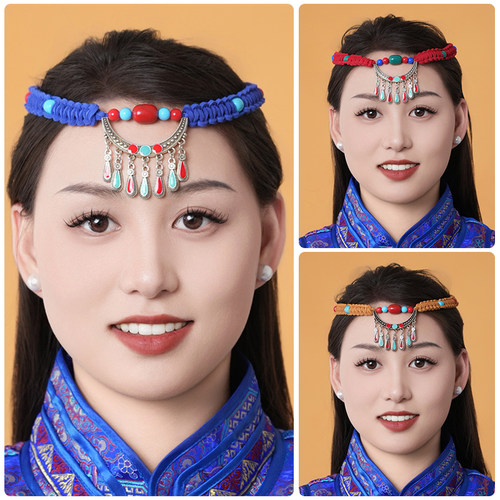 蒙古族头饰女士儿童发带手工发饰流苏发绳少数民族舞蹈演出佩饰