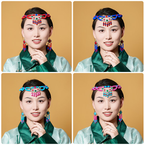 蒙古族舞蹈演出头饰耳环女手工串珠民族风发饰少数民族舞台头饰
