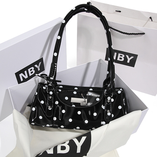 NBY小众波点手提圆筒包2025新款蝴蝶结百搭辣妹单肩斜挎包手拎包