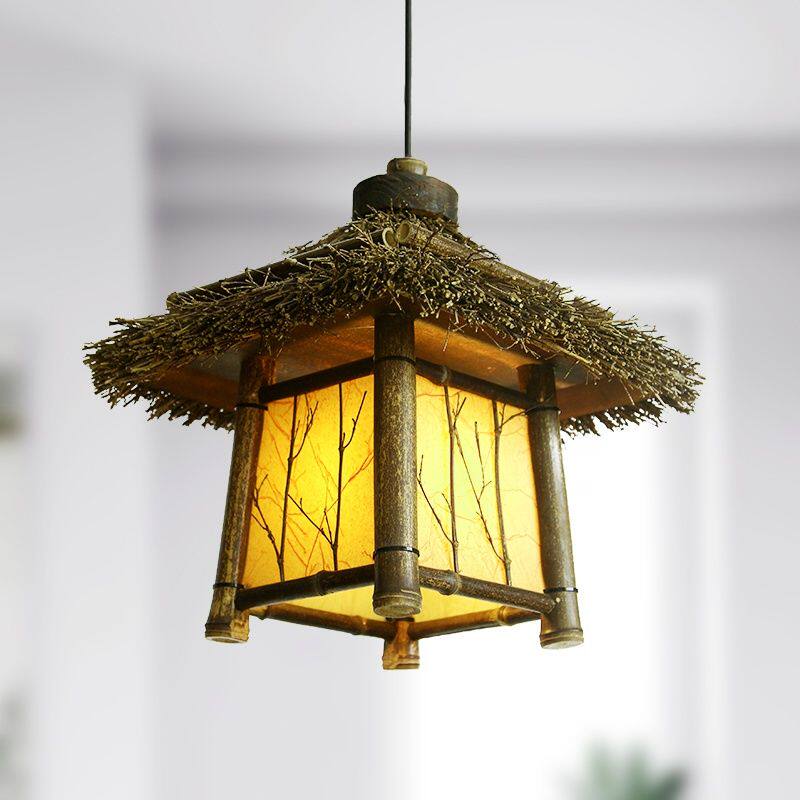 火锅店酒屋日本牛皮纸纯手工竹编复古庭院吊灯禅意日式茶室中国风