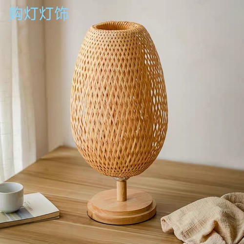实木装饰台灯创意竹编卧室桌灯北欧禅意新中式民宿床头灯复古台灯