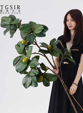 超大枝落地仿真白碗花玉兰叶枝绿植客厅高档逼真假花插花装饰花卉