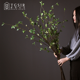仿真绿植小花叶枝客厅高花瓶长枝插花大件落地装饰花假花绿叶树枝