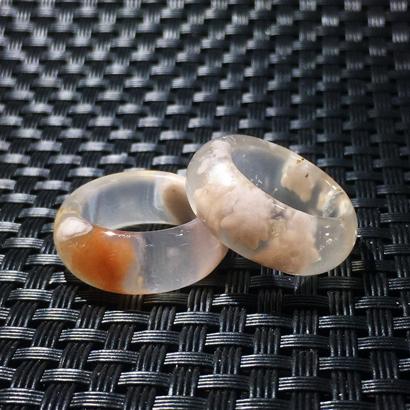 天然马达加斯加樱花玛瑙指环戒指圈扳指女飘花冰种焦糖红海洋玉髓