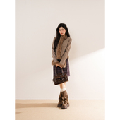 新款 韩系高级感套装 女冬季 气质百搭毛绒拼接外套格纹半身裙两件套