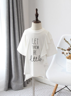 夏款 韩国童装纯棉中长休闲五分袖上衣女童t恤an65066