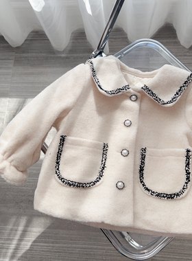 2022冬 韩版品牌苏西小香风夹棉女童外套毛呢短款大衣小童棉衣
