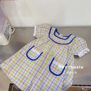 公主裙女童连衣裙小童1 Susie苏西纯棉格子短袖 5岁 韩版 2022夏