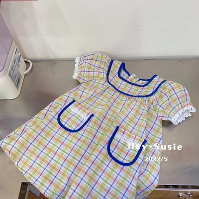 2022夏 韩版Susie苏西纯棉格子短袖公主裙女童连衣裙小童1-5岁