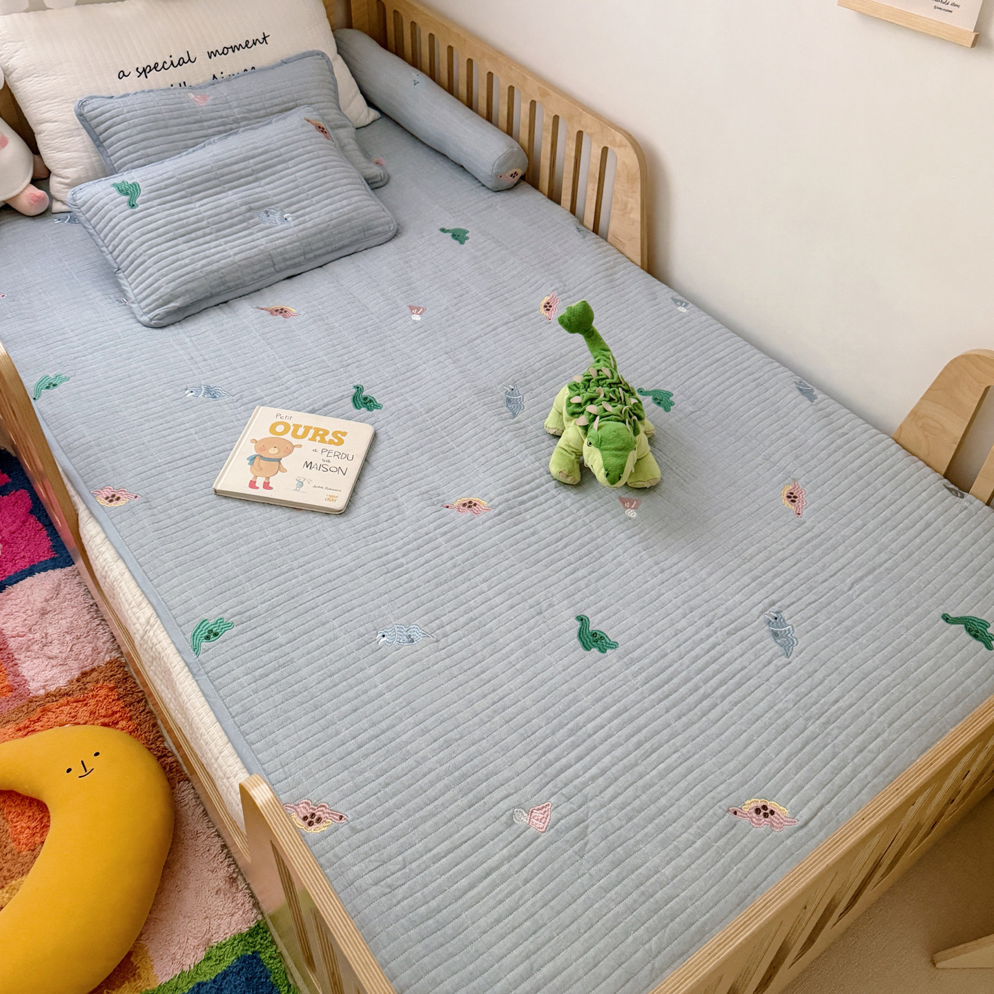 宝宝拼接绗缝床单ins风婴儿纱布床盖儿童纯棉a类四季通用2026新款