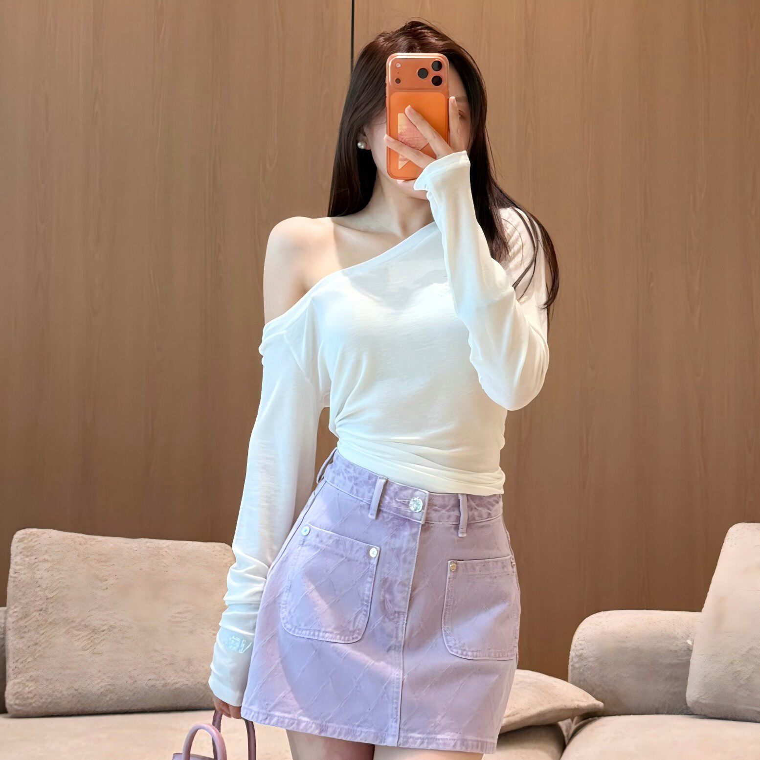 小香风显气质牛仔短裙菱形格子双色中高腰半身裙夏季南油高端女裙