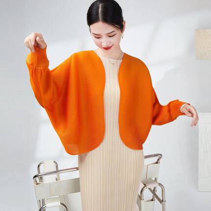 三宅风2026春秋新款开衫褶皱外套女蝙蝠袖宽松休闲设计感女装上衣