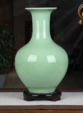景德镇陶瓷花瓶影青瓷豆青釉摆件插花器博古架多宝阁客厅装饰品
