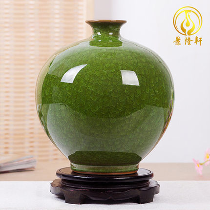 景德镇陶瓷器仿古官窑冰片裂纹釉花瓶现代家居饰品客厅工艺品摆件