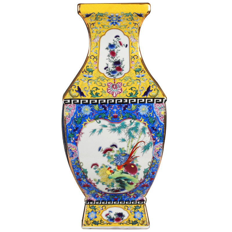 景德镇陶瓷器花瓶摆件仿古珐琅彩粉彩瓷四方瓶礼品古典家居装饰品