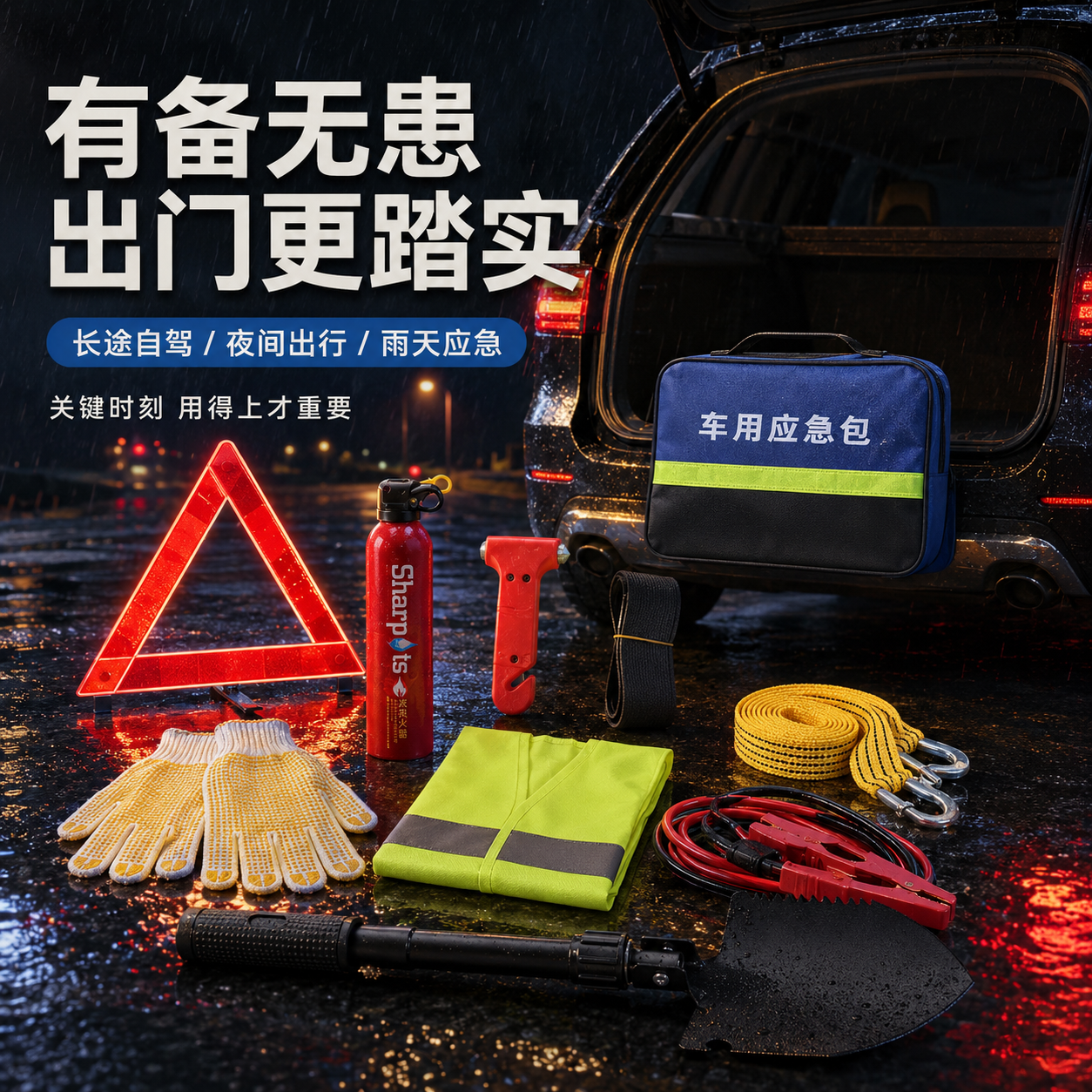 车载应急救援包自驾游汽车用品维修灭火器工具箱套装车内必备用品