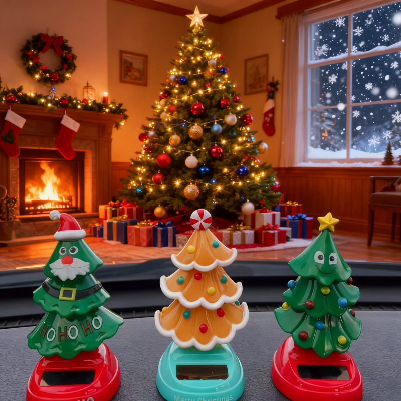 圣诞节太阳能汽车摆件自动摇摆