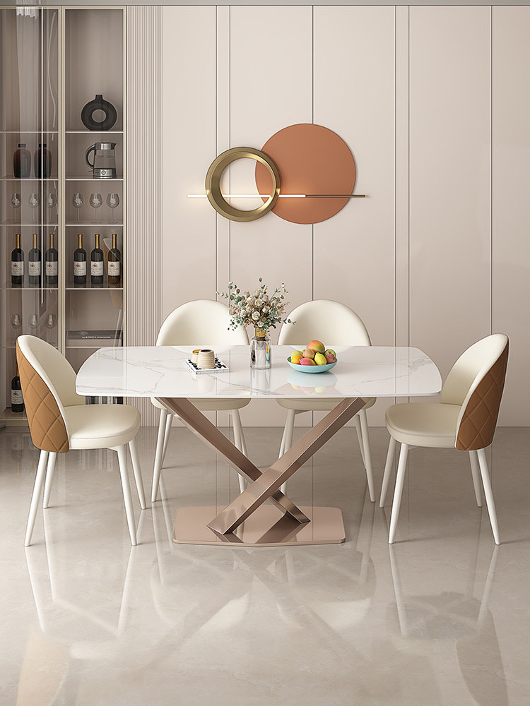 意式岩板餐桌椅组合现代简约轻奢西餐厅家用小户型长方形吃饭桌子