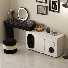 实木梳妆台一体主卧高级感奶油风家用床尾斗柜收纳柜可伸缩化妆桌
