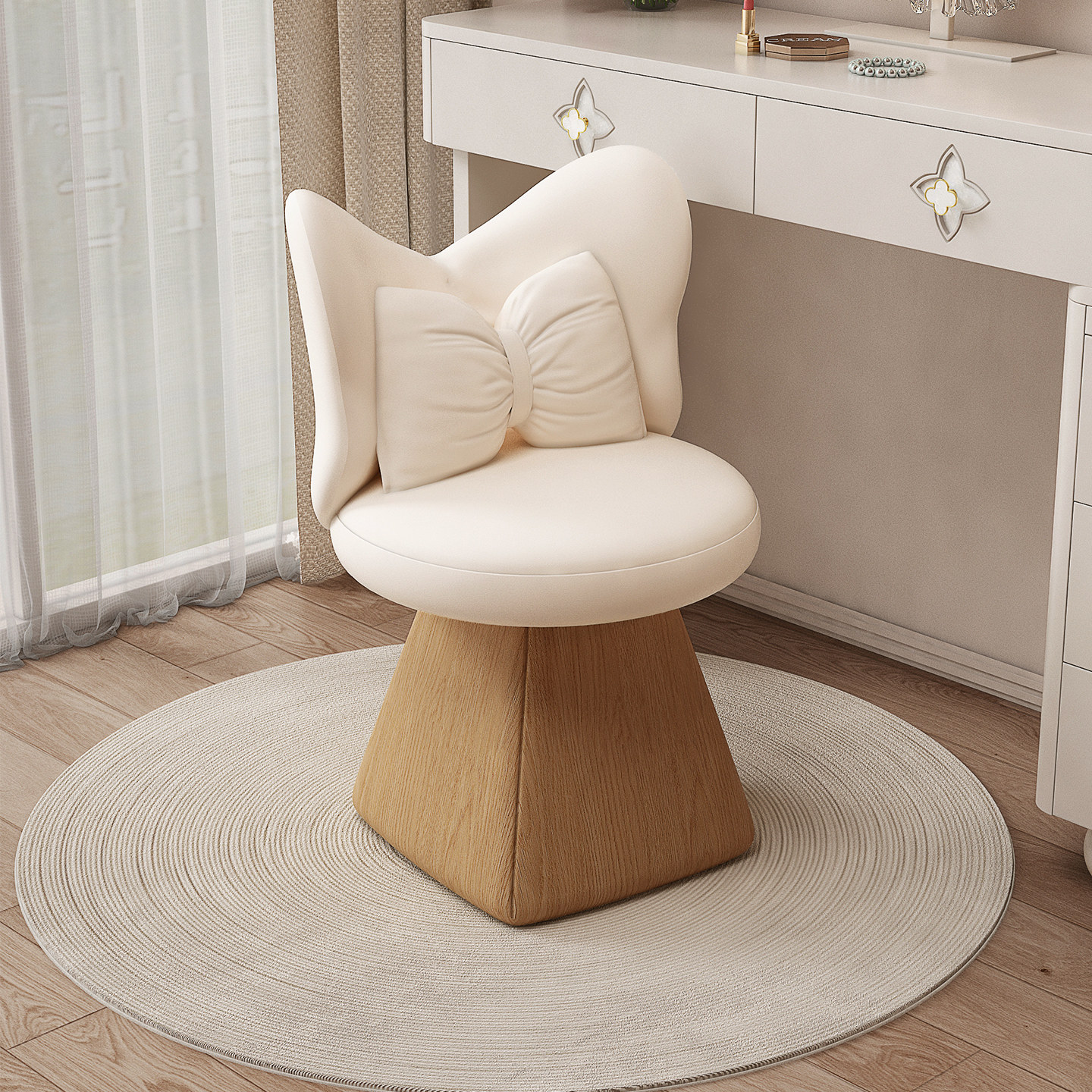 2026新款化妆凳奶油风女生卧室可旋转梳妆凳轻奢高级感化妆台椅子,住宅家具,梳妆凳,淘宝优惠券,粉丝福利购,淘宝优惠卷