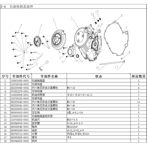 LX600-2C无极CU625自动挡左右曲轴箱盖 装饰盖 视孔盖油封KEV600A