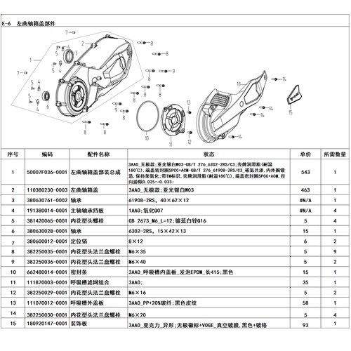 LX400T无极SR450X左右曲轴箱盖呼吸槽盖板KSL400装饰板 却泵水封