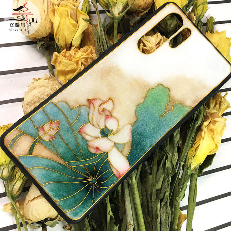 丝暖沙景泰蓝掐丝珐琅画荷花元素中国风手机壳diy手工材料包包邮