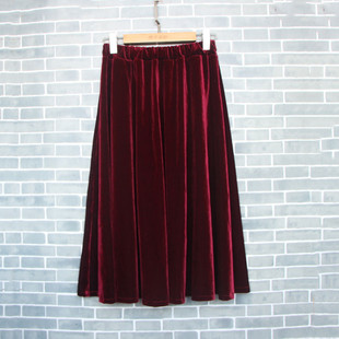 大码 金丝绒松紧腰半身裙配毛衣中长裙大下摆a字长裙跳舞裙 加大码