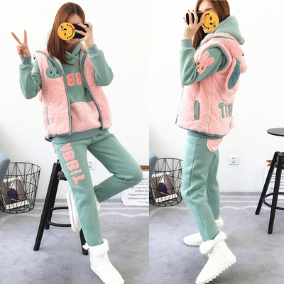 秋冬季少女羊羔绒马甲卫衣套装