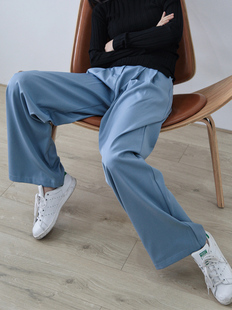 雾霾蓝we11done垂坠感阔腿长裤春秋新款welldone西装裤直简裤