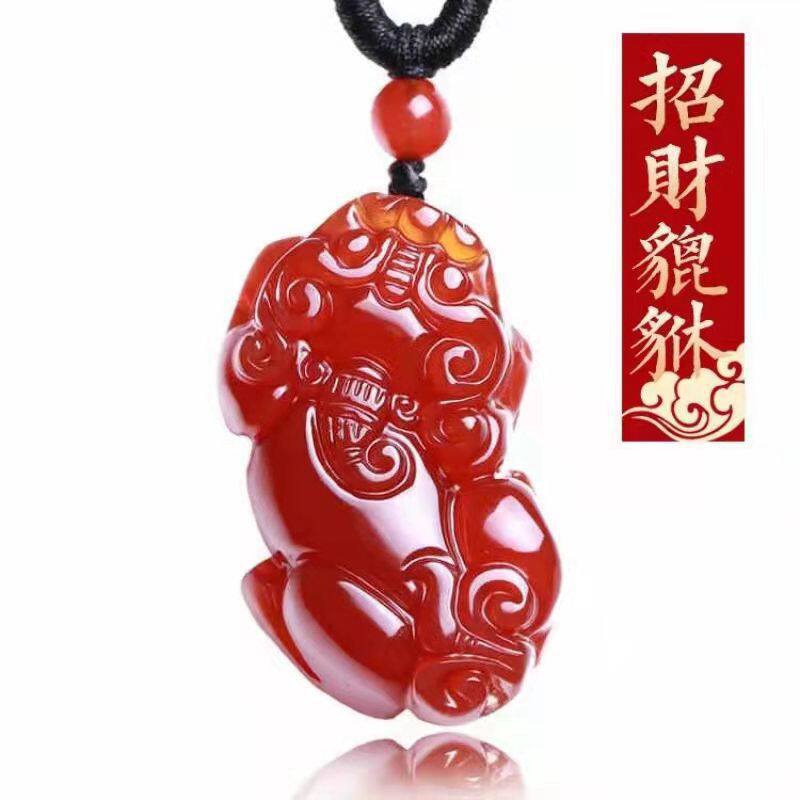 红玛瑙貔貅 手工雕刻玛瑙吊坠 男女同款玉石挂件