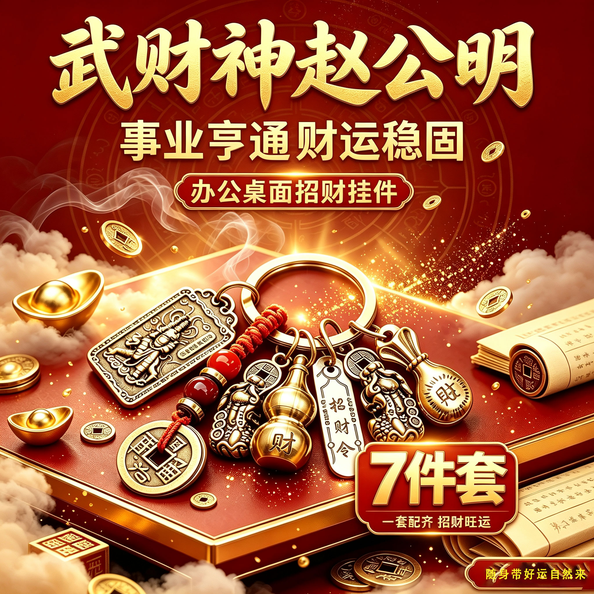 赵公明五路财神挂件汽车钥匙扣圈