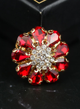 高档红色镶水钻纽扣毛呢羊绒大衣圆形钮扣水貂皮草装饰扣袖扣扣子