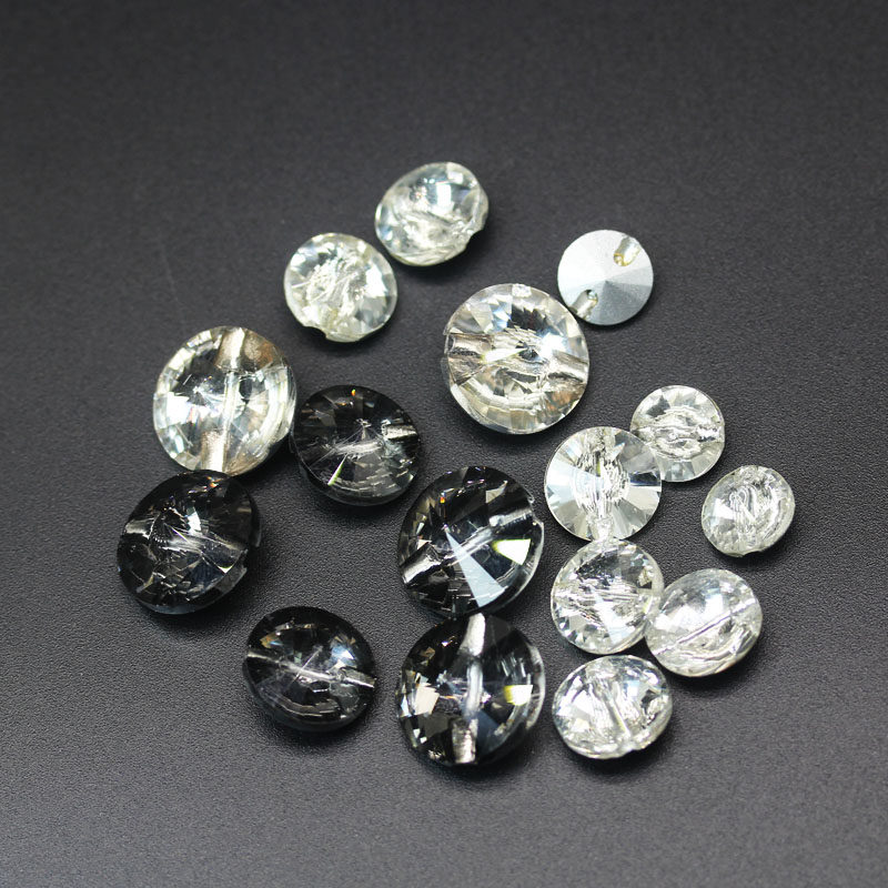 镀真银横孔水晶玻璃纽扣圆形衬衣衬衫扣子diy装饰儿童钮扣毛衣扣