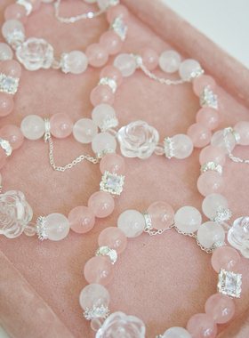粉白水晶弹力手串大珠显瘦叠戴