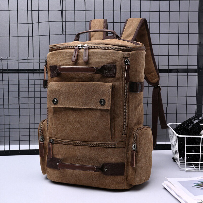 跨境帆布背包男式双肩包大容量电脑包休闲多用旅行包韩版潮流背包