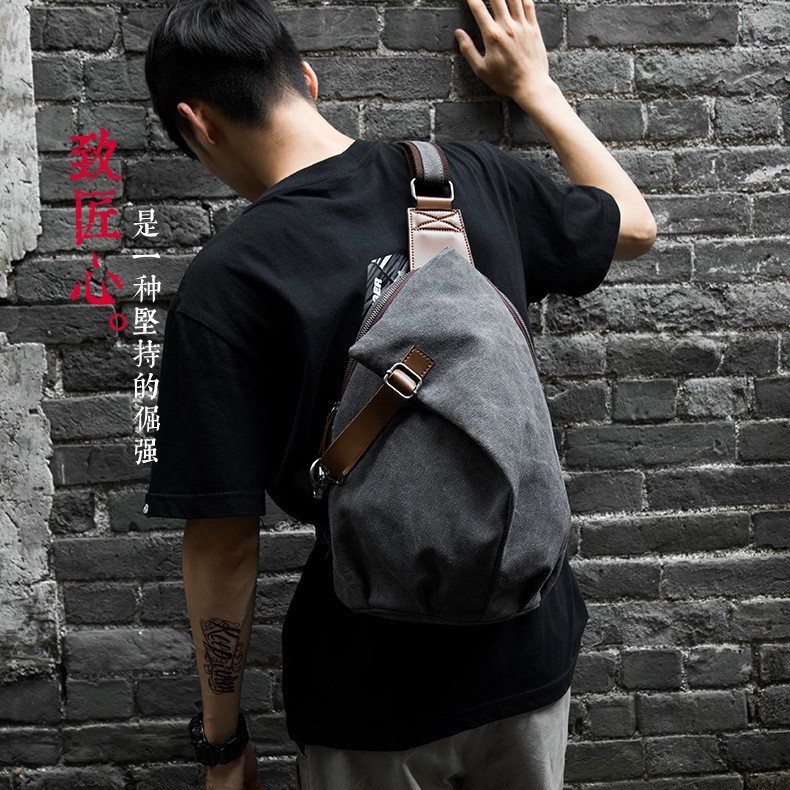 工厂直销帆布包现货斜挎包男复古单肩大胸包简约学生邮差斜背男包