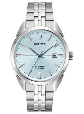 海外代购BULOVA/宝路华男士手表欧美腕表日历显示背透冰蓝表盘