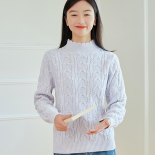 东润莲原创混色全棉线衣加厚针织衫 秋冬女半高领套头麻花纯棉毛衣