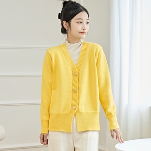 大码 纯棉毛衣秋冬女士V领加厚全棉线针织开衫 外套 简约净版 东润莲