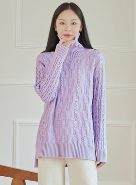 东润莲 加厚保暖纯棉毛衣宽松外穿 秋冬中长女高领长袖针织棉线衣