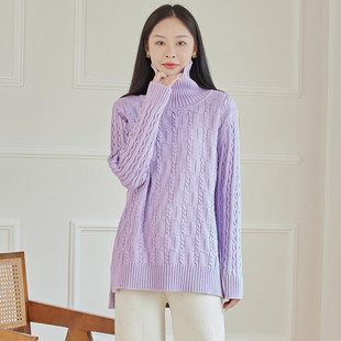 针织棉线衣 秋冬中长女高领长袖 东润莲 加厚保暖纯棉毛衣宽松外穿