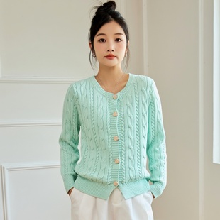 冬内搭保暖 外套春秋女圆领纯棉毛衣 东润莲原创 全棉加厚针织开衫