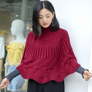 外套 短款 春秋女高领套头全棉毛衣斗篷披肩 100%纯棉针织衫 东润莲