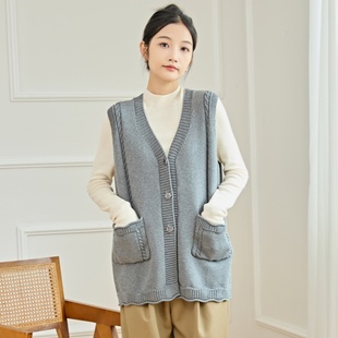 外穿背心 毛衣纯棉马夹直筒 东润莲原创 春秋全棉线针织马甲女开衫