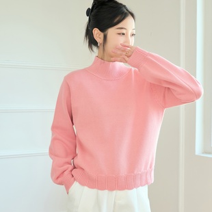纯棉毛衣 全棉针织外套女半高领套头灯笼袖 东润莲原创 宽松简约版