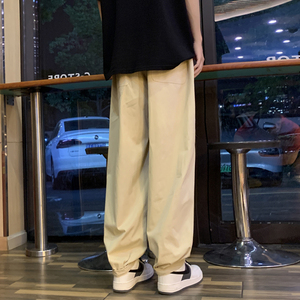 204-K257-P50日系卡其色裤子男款春夏季潮牌直筒宽松工装休闲长裤图片