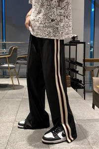 204-K39-P45 街头潮流百搭 织带拉链开叉垂感宽松运动休闲裤男图片